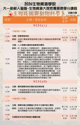 ★2026生資院大一新生~新鮮人營隊-生物資源大探索-專業微學分課程圖片